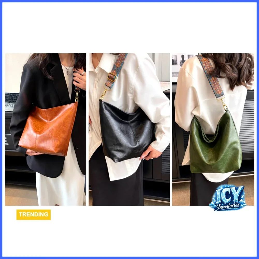 Vegan Leather Hobo Crossbody Bag with Adjustable Guitar Strap